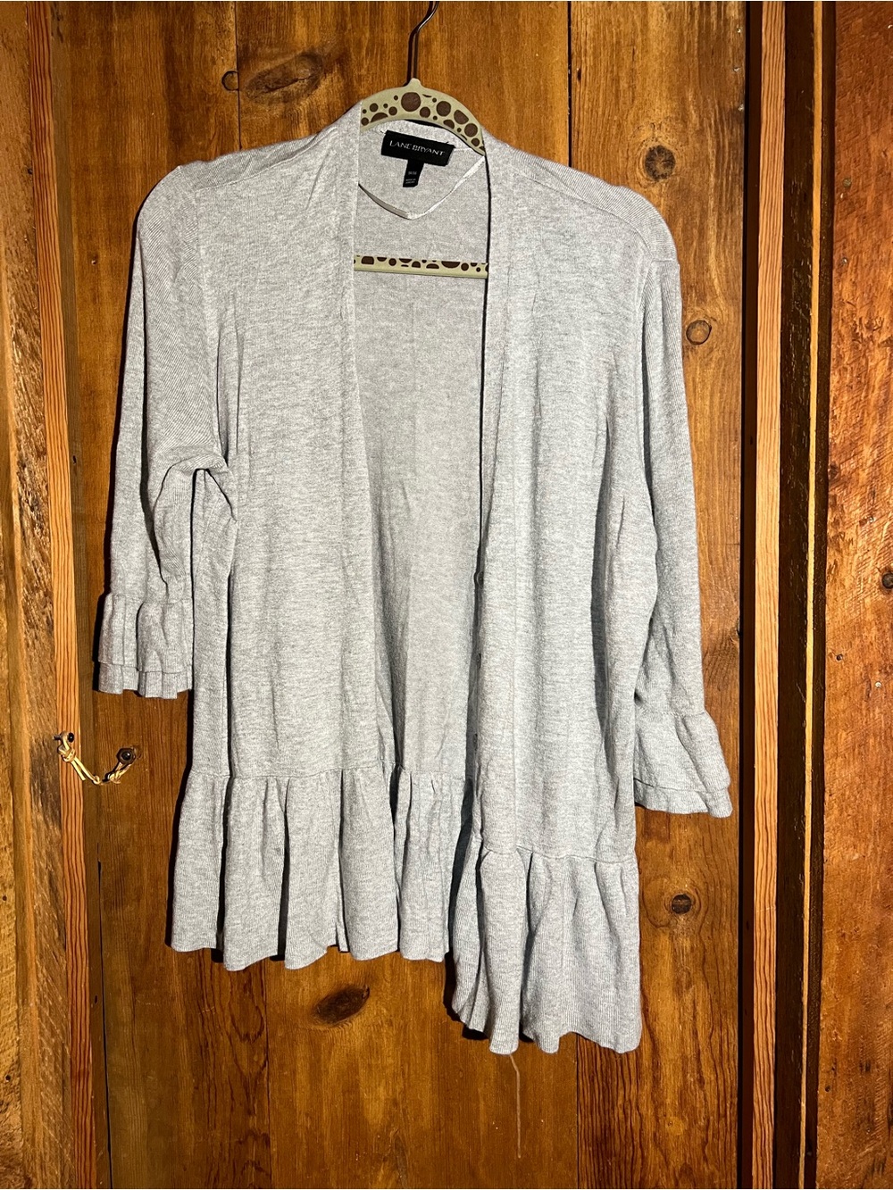 Lane Bryant Heather Gray Ruffle-Hem Open Cardigan